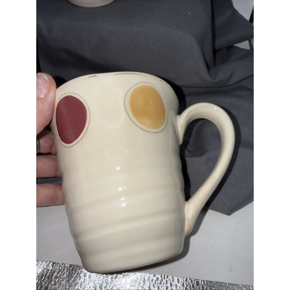 Pier 1 Dots Hand-Painted Stoneware Mugs Set of 3